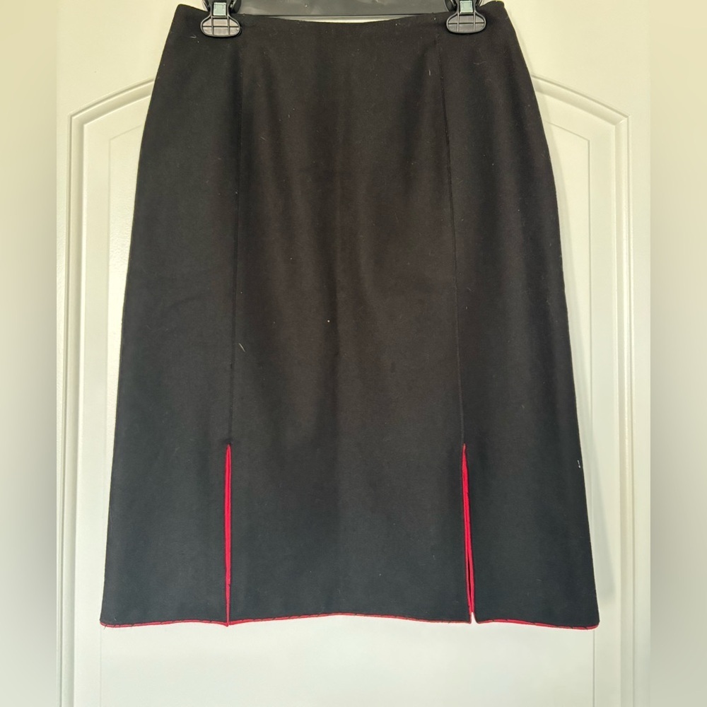 VTG Willi Smith wool blend Black Pencil Skirt with Red peek-a-boo slits, 4